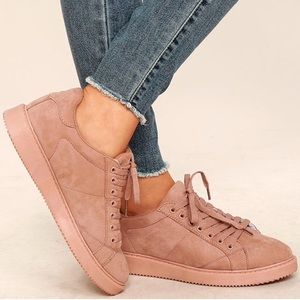 Mauve Faux Suede Almond Toe Lace Up Sneakers